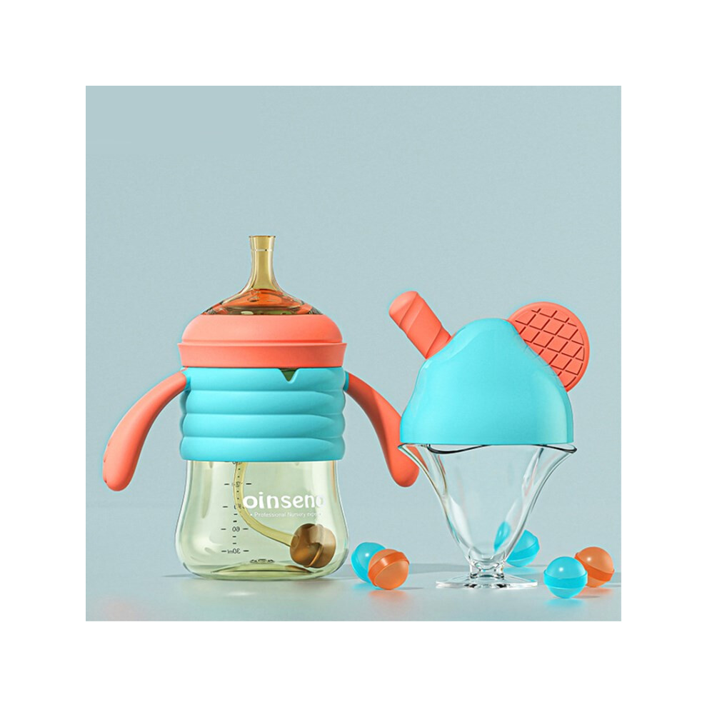 (Green/300ml) OINSENO 300ml Cute Baby Straw Water Bottle Sippy Cup (No FDA Certification,BPA Free)