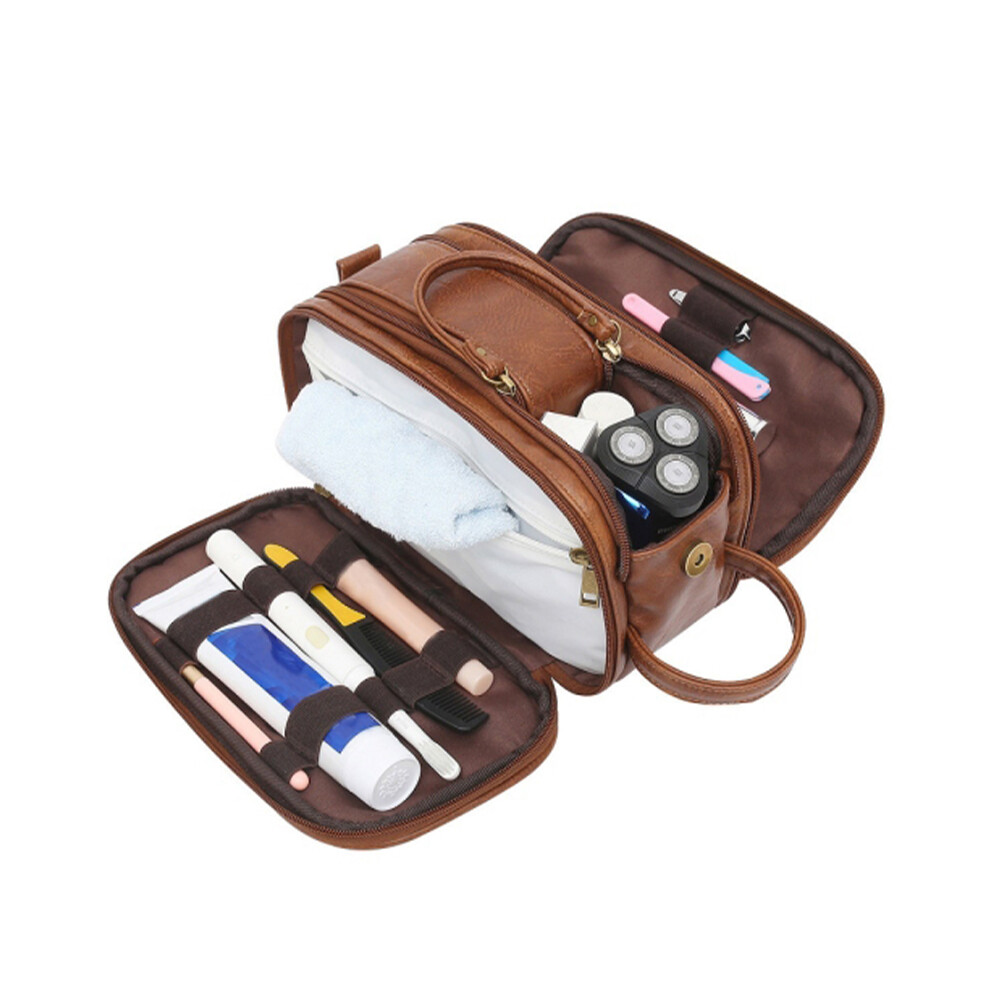 PU Leather Zipper Makeup Bag Portable Travel Cosmetics Toiletry Carrying Bag