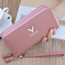 Y-7001 PU Leather Women Long Purse Dual Layer Zipper Clutch Cellphone Wallet