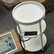 AWD Round Side Table 3-Tier Bedside Table with US Plug Power Outlets,300x300x550mm