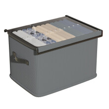 53L Home Foldable Storage Box with Lid Non Woven Fabric Clothes Organizer Closet Wardrobe Container 47 x 35 x 31cm