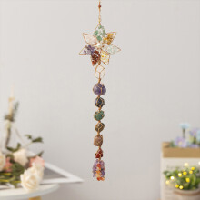 Colorful Natural Stone Seven-Color Crystal Hanging Decor Hand-Woven Lotus Dream Catcher Ornament