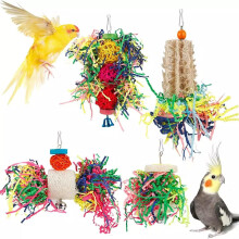 4Pcs/Set Parrot Toy Pet Bird Pulling Scratching Biting Paper Rattan Ball Loofah Toy Set