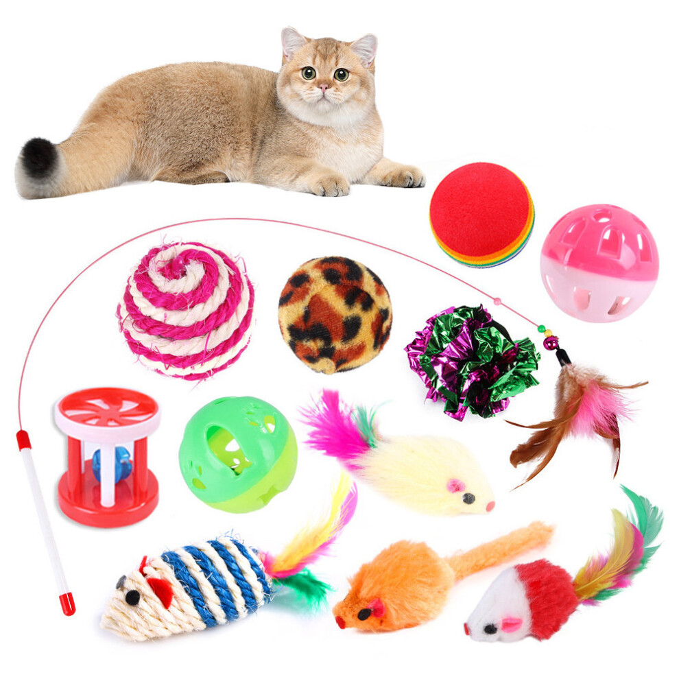 12Pcs/Set Cat Mouse Crinkle Balls Toys Set Interactive Cat Toys Catnip Teaser Wand Fluffy Mice Balls