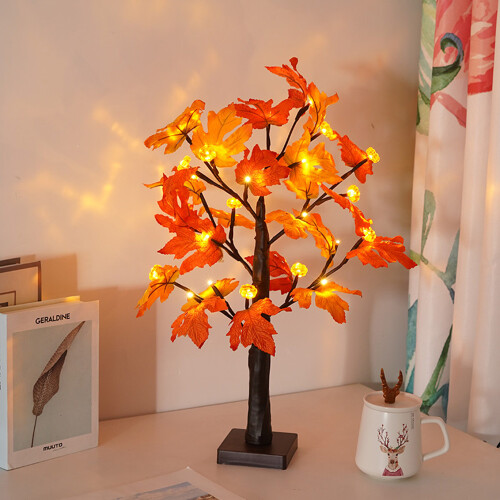 Pumpkins Fake Fall Lighted Maple Tree 24 Leds Lights Thanksgiving Decoration Artificial Tree Lights 2
