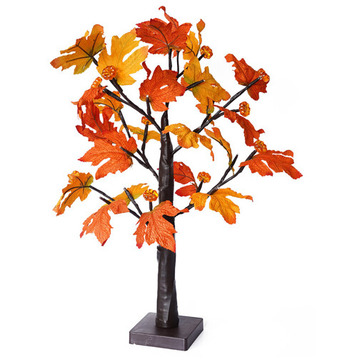 Pumpkins Fake Fall Lighted Maple Tree 24 Leds Lights Thanksgiving Decoration Artificial Tree Lights 1