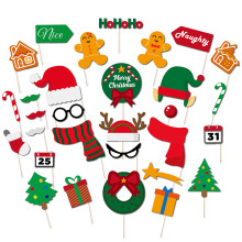 30Pcs/Set Santa Hat Gingerbread Man Xmas Tree Christmas Photo Props Kit Party Supplies