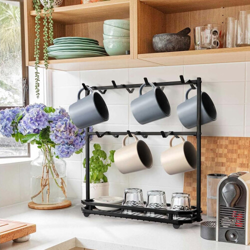 Coffee Mug Holder Rack 3-Tier Iron Storage Organizer Kitchen Counter Cup Hanging Stand 2