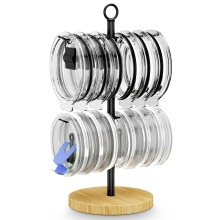 Countertop Cup Lid Organizer Rack Key Holder Stand Iron+Bamboo Water Glass Cover Storage Holder