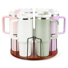 For Stanley Cup Holder 360 Rotating Organizer For Desk Storage Rubber Wood Mug Rack