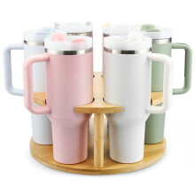 For Stanley Cup Holder 360 Rotating Organizer For Desk Storage Bamboo Wood Mug Rack