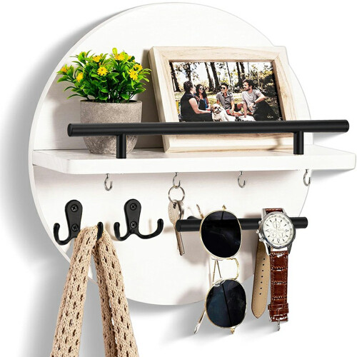 Wall Mounted Key Holder Organizer Round Decorative Shelf for Entryway Living Room Multi-Function Storage Rack 2