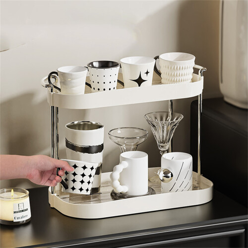 Desktop Cup Organizer Double Layer Draining Rack Glasses Mugs Holder Storage Shelf 2