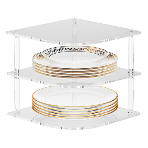 YX165 3 Tier Space Saving Acrylic Corner Organizer Kitchen Bathroom Countertop Storage Shelf 2