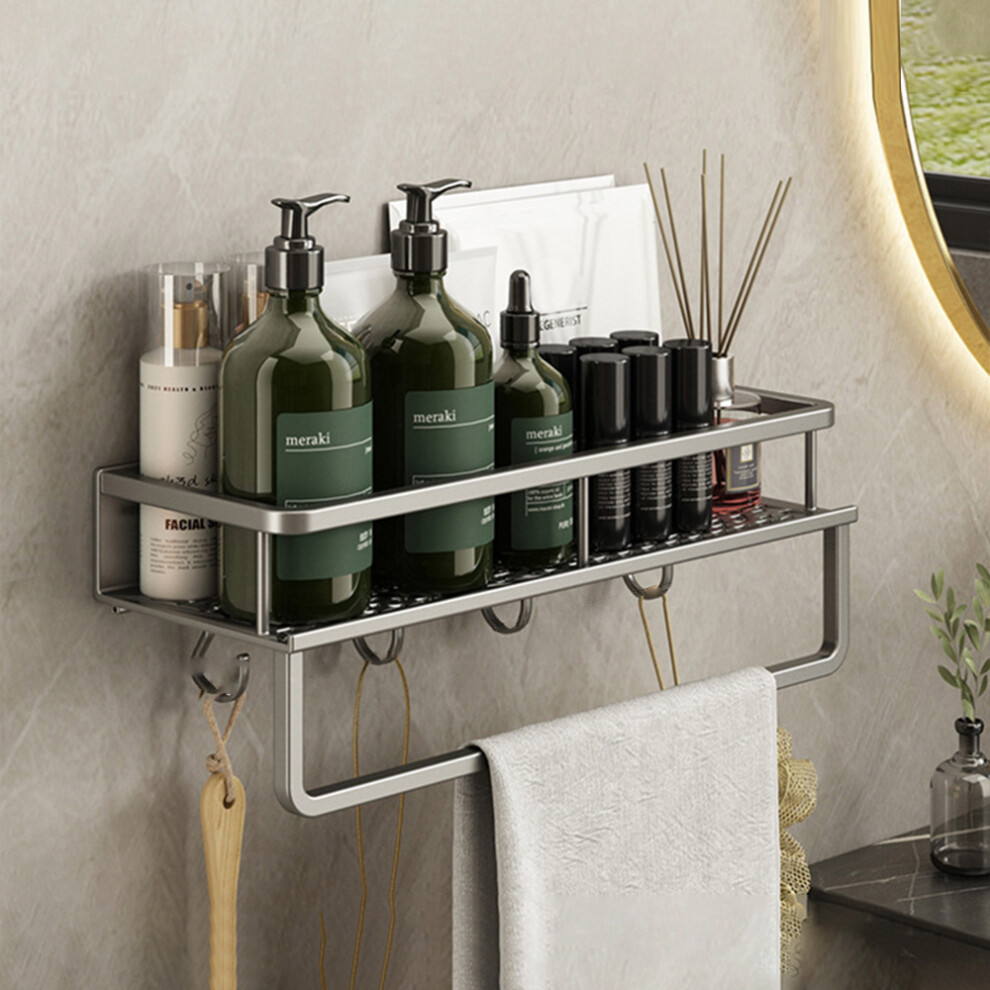 40cm Bathroom Storage Rack with Hooks and Towel Bar Wall Mounted No Drill Ventilated Draining Organizer-image-OPC-PJS7FJQ-NEW