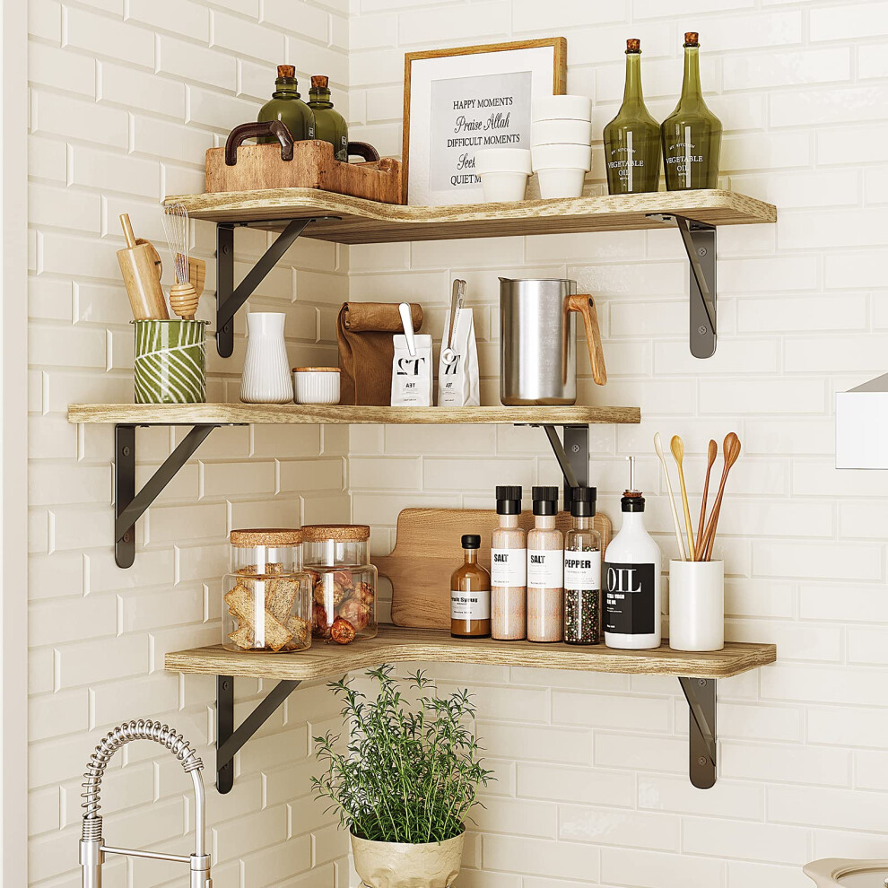 3Pcs/Set Floating Corner Shelves Wall Mounted Wood Storage Rack For Kitchen Bathroom Living Room 6914275694595