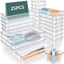 25Pcs/Set Non-Slip Transparent PET Storage Box for Drawers Jewelry Makeup Organizer Container