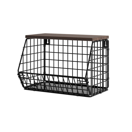 Wall Mounted Kitchen Storage Rack Small Size Iron Wood Shelf Foldable Vegetable Fruit Basket For Kitchen Balcony