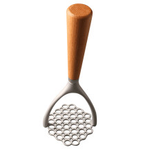 Manual Potato Masher Aluminum Alloy Pumpkin Fruit Masher Presser with Wooden Grip (No FDA,BPA Free)