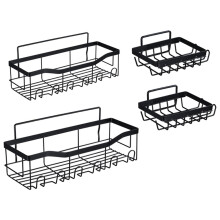 4Pcs/Set 6-Hook Style Punch-Free Carbon Steel Storage Basket Bathroom Draining Organization Rack