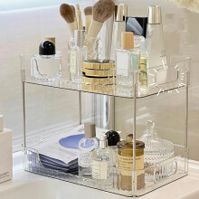 Clear 2-Tier Storage Organizer Rack Bathroom Countertop Shelf Makeup Cosmetics Holder (No Wheels)
