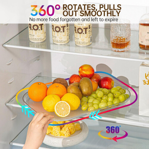 Kitchen Rotating Storage Rack Clear PET Turntable Refrigerator Organizer Space Saver 2