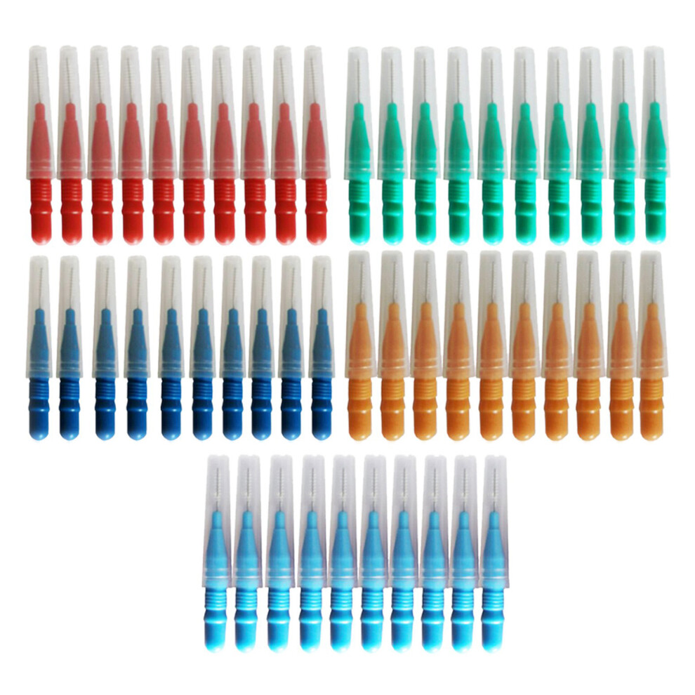 50Pcs Interdental Brushes Retractable 5 Mixed Colors Gum Health Teeth Gap Cleaning Oral Care Tool