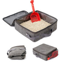 QS-100 Foldable Cat Litter Box with Lid,Large Top Opening Waterproof Pet Cat Toilet House with Cat Litter Scoop for Outdoor Use