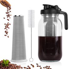 64oz Cold Brew Coffee Maker Soda-Lime Glass Wide Mouth Mason Jar with Filter (BPA Free,No FDA)