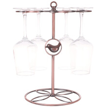 002C034 Countertop Wine Glass Holder with Bird Decor 6-Hook Freestanding Stemware Storage Rack