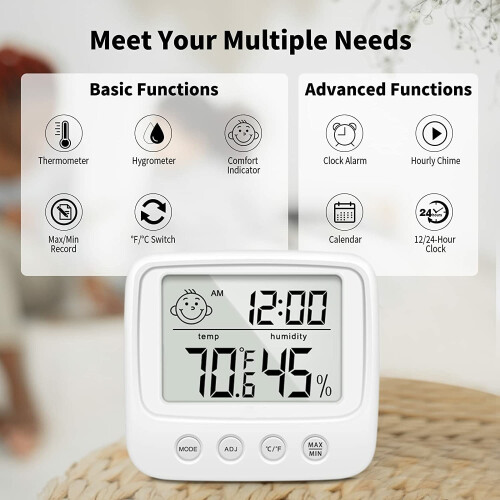 E0828 Smile Face Digital Alarm Clock Multi-Function Household Thermometer Hygrometer (No Backlit) 2