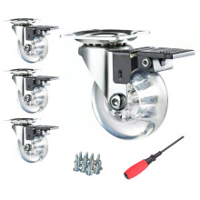 4Pcs 2-inch Crystal Clear Caster Universal Replacement Furniture Wheels with Brake