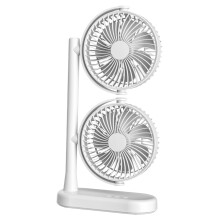 F-052 Dual Head Desk Fan for Office Dorm 3 Speeds USB Rechargeable Air Circulator Fan ( Built In 4000mAh Battery )