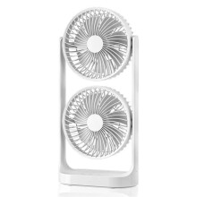 F-052 3 Speeds Adjustable Dual Head Desk Fan USB Rechargeable Summer Air Circulator Fan ( Built In 4000mAh Battery )