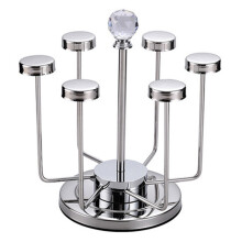 360 Degree Rotating Mug Holder Stainless Steel 6 Hooks Cup Drying Rack Kitchen Drinkware Organizer,Silver