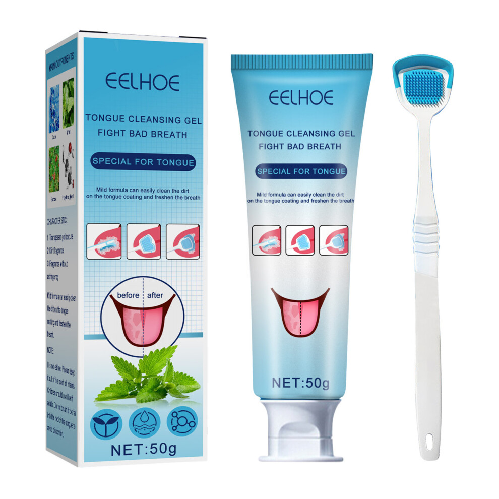 EELHOE Tongue Cleaner Gel with Brush 50g Oral Care Fresh Breath Treatment Remove Bad Breath