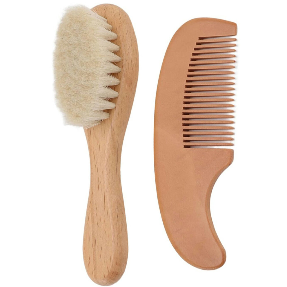 Unisex Small Baby Wool Brush And Curved Comb Set Goat Hair Brush For Newborn Scalp Massage Gentle Grooming