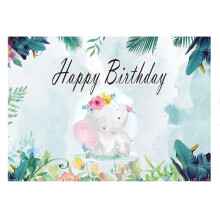 Birthday Party Cartoon Elephant Photography Background Vinyl Cloth Backdrop,150 x 100cm