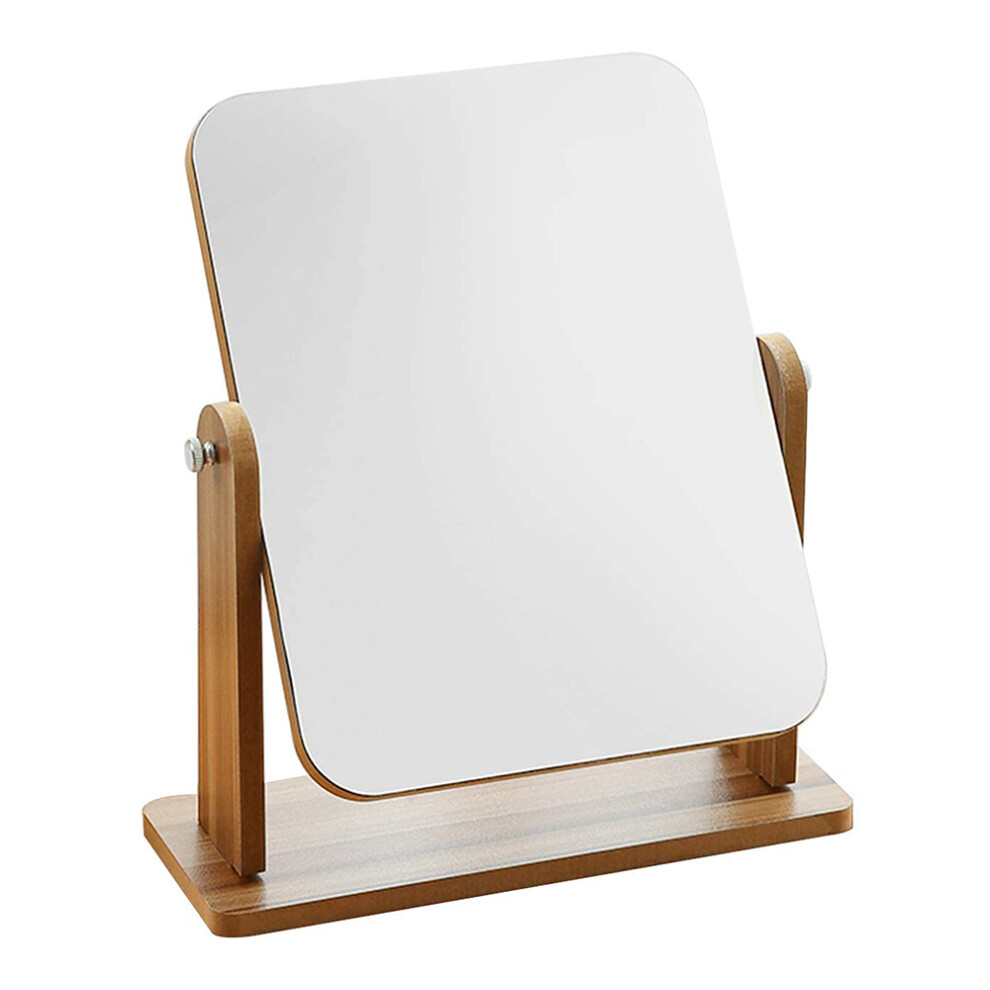 Grain 360 Degree Rotating Wooden Makeup Mirror Vintage Desktop High Definition Vanity Mirror