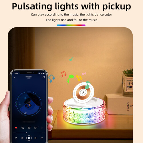 F11 Multi-Function Crystal Night Light Mobile Phone Holder Desktop Wireless Charger Dock 2