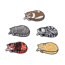 5 Pcs Cute Sleeping Cat Embroidered Patches Creative Self-Adhesive Appliques DIY Craft Decorations