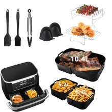 For Ninja AF400 AF500 Air Fryer Accessories Set Silicone Liner Tray Grill Rack Tong Oil Brush Scraper Kit (BPA Free,FDA Certified)