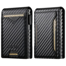 SUTENI Card Holder Imprint Carbon Fiber Texture PU Leather Automatic Pop-Up Metal Card Case