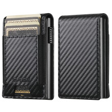 SUTENI Elastic Band Card Holder Carbon Fiber Texture PU Leather+Metal Automatic Pop-Up Card Case