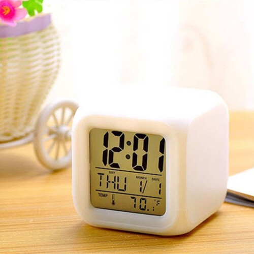 Colorful Night Light Alarm Clock with Temperature Display 7 Color Changing LED 2