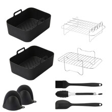 9Pcs/Set for Ninja AF400 AF500 Air Fryer Accessories Silicone Liner Grill Rack Tong Oil Brush Scraper Kit (BPA Free,FDA Certified)