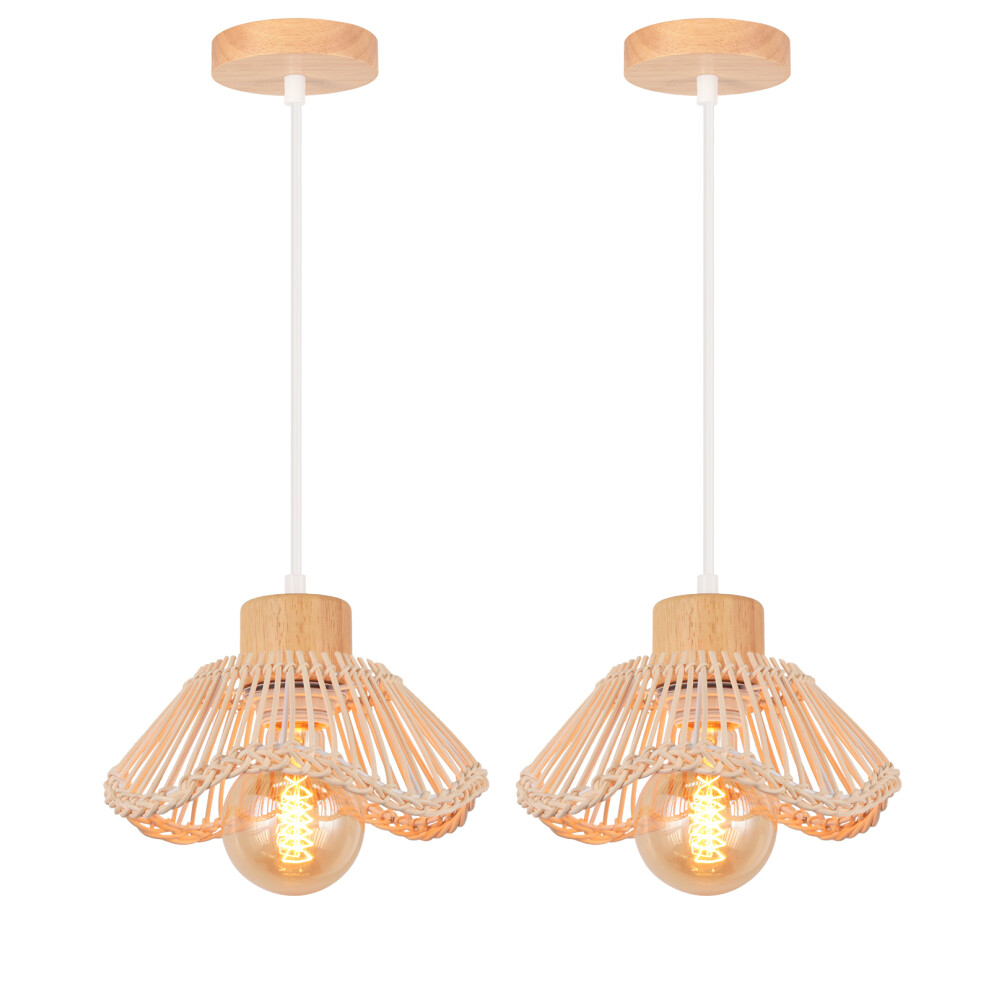 (2PCS) Modern Ceiling Lights Wicker Pendant Light Retro Pendant Lights Indoor Pendant Lamp Woven Rattan Ceiling Lamp-image-OPC-PJS7QJM-NEW
