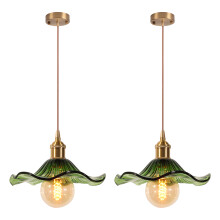 2PCS Vintage Interior Ceiling Light Glass Pendant Light Retro Pendant Lights Modern Glass Pendant Light For Living Room, Bedroom, Hallway Green