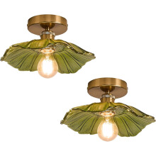 2PCS Plafoniere In Vetro Lampada Da Soffitto Moderna Lampada Da Soffitto In Cristallo Retrò Per Camera Da Letto, Sala Da Pranzo Verde