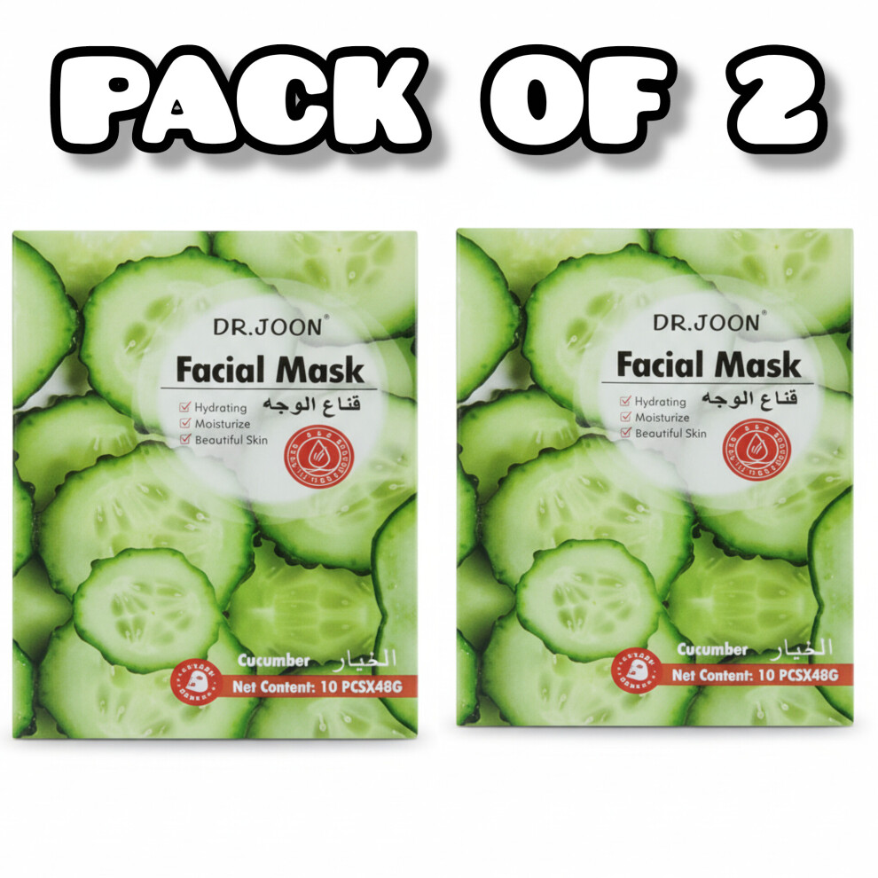 (PACK OF 2) Dr. Joon Cucumber Facial Mask | Hydrating, Moisturizing & Soothing Face Sheet Mask for Glowing, Beautiful Skin 10 PCS x 48g Each